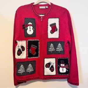 Croft & Barrows Womanss Christmas Red  Full Zip Cardigan Sweater Size Médium